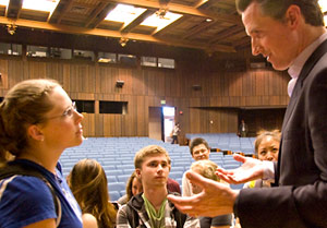 Gavin Newsom talking to students