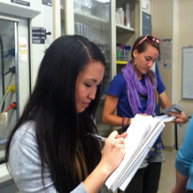 Students conducting a lab energy audit in Lewis Hall. (Photo by Erin Fenley)