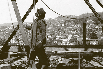 Worker on construction of the Campanile