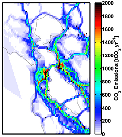 Map of carbon dioxide emissions around the Bay Area.
