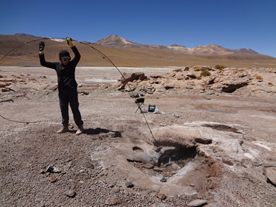 threading sensors down a geyser hole