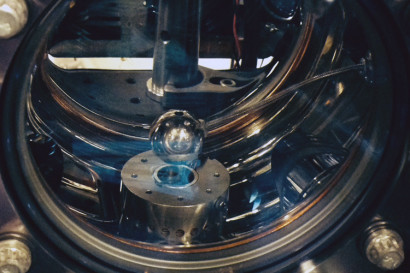 aluminum sphere inside a vacuum chamber used to look for dark energy particles