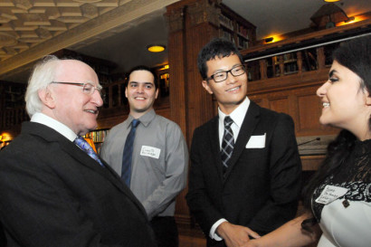 Irish President Michael Higgins meets Berkeley students and announces seed funding for an Irish studies program. (Photo by Peg Skorpinski.)