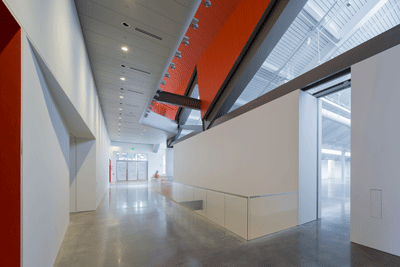 BAMPFA's main corridor, looking south toward the public entrance on Center Street.