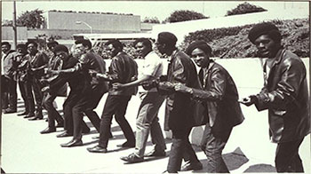 Black Panthers outside the trial of Huey Newton in 1968 (Bancroft Library image by Garney Peterson)