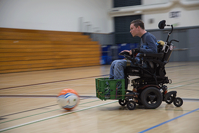 Nico Clothier, a political science student, says the power soccer class is raising awareness of benefits of inclusive sports. (UC Berkeley photo by Josephine Wu)