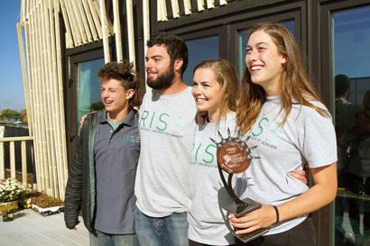 From left: UC Berkeley graduates Brenton Keriger abnd Sam Durkin stand with seniors Ruth McGee and Joan Gibbons after winning third place. (Photo courtesy of Joan Gibbons)