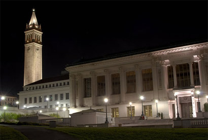 Campanile and Doe Library at night