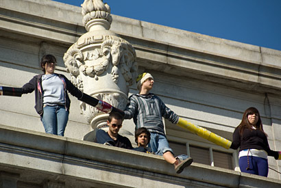 students forming a human chain