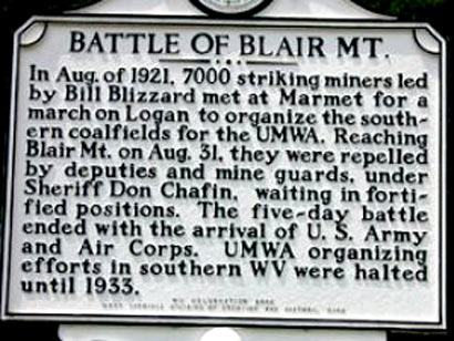 Battle of Blair Mt. commemorative plaque