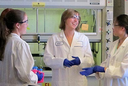 three lab researchers