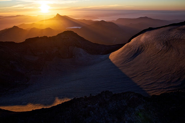 sunset from the crater of a volcano in Chile