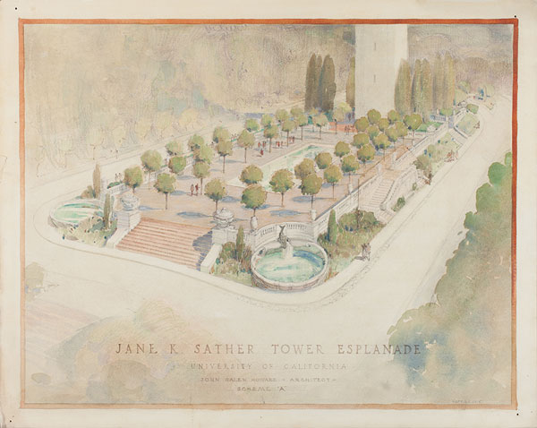 John Galen Howard's first rendering of the Campanile esplanade