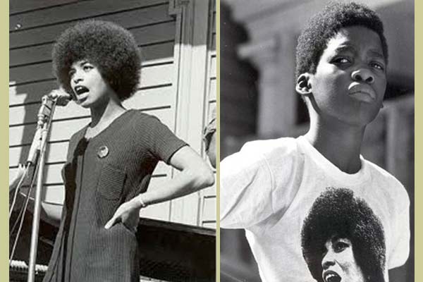 Angela Davis speaking (1968), youth wearing Tshirt of Davis speaking (1970)