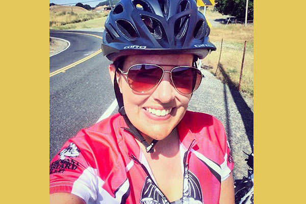 woman in cycling helmet