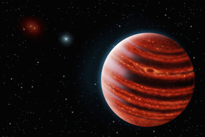 artist's impression of new exoplanet with its three suns