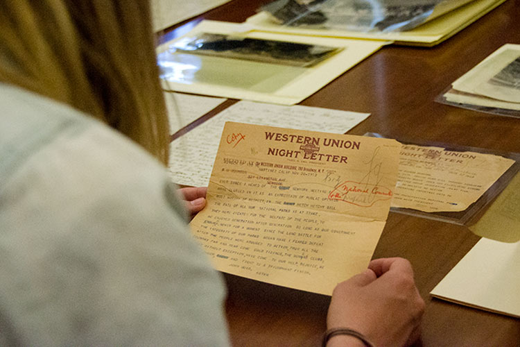 student reading John Muir telegram