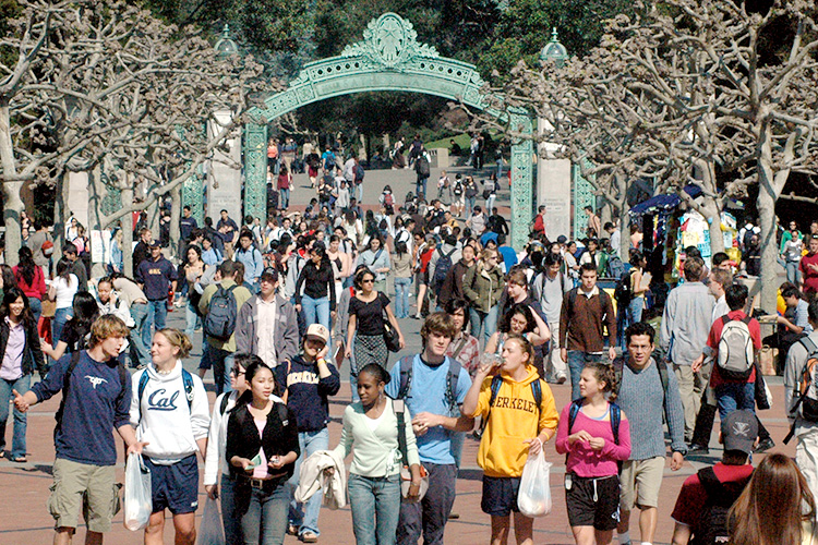 crowd of students, Sather Gate