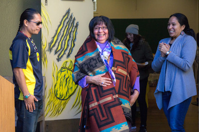 A Pendleton blanket was a raffle prize. (UC Berkeley photo by Josephine Wu)