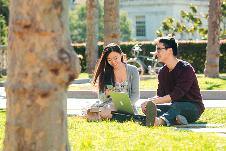 students sitting in grass