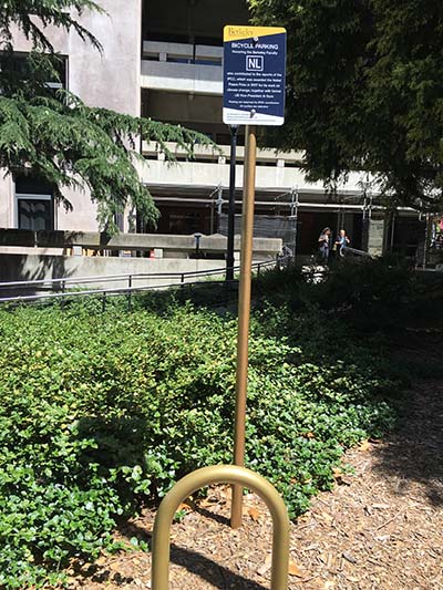 Berkeley's latest Nobel Laureate parking spot is for bikes. (UC Berkeley photos by Gretchen Kell)