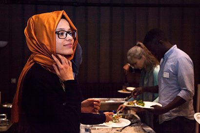 Diners line up for iftar feast.