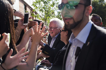 Bernie Sanders greets supporters