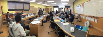Students work on their "Smart Oakland" projects in the UC Berkeley Bechtel Engineering Center. (Hulda Nelson, UC Berkeley photo)