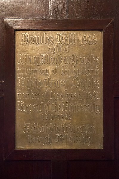 The motto "Dedicated to Education through Fellowship" is on a plaque that hangs in the hall's entrance.