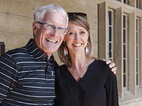 Bowles Hall alumnus John Baker, a civil engineer who oversaw the construction project, and Bowles' dean, Melissa Bayne.