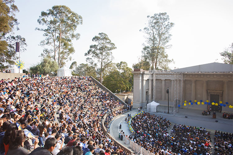 students crowded at Greek theatre