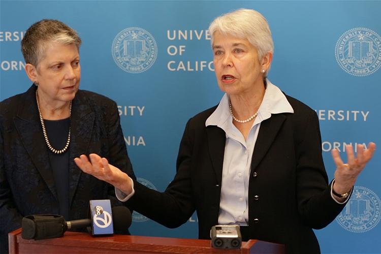 Christ responds to media questions after UC Regents meeting