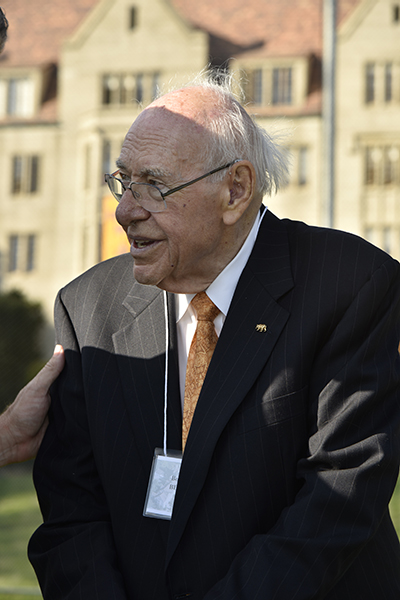 Bob Sayles stands outdoors at the August 27, 2016 reopening event for Bowles Hall.