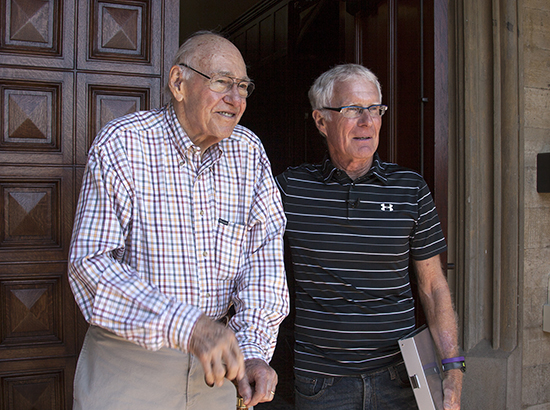 Bob Sayles stands with John Baker, his successor as president of the Bowles Hall Foundation.