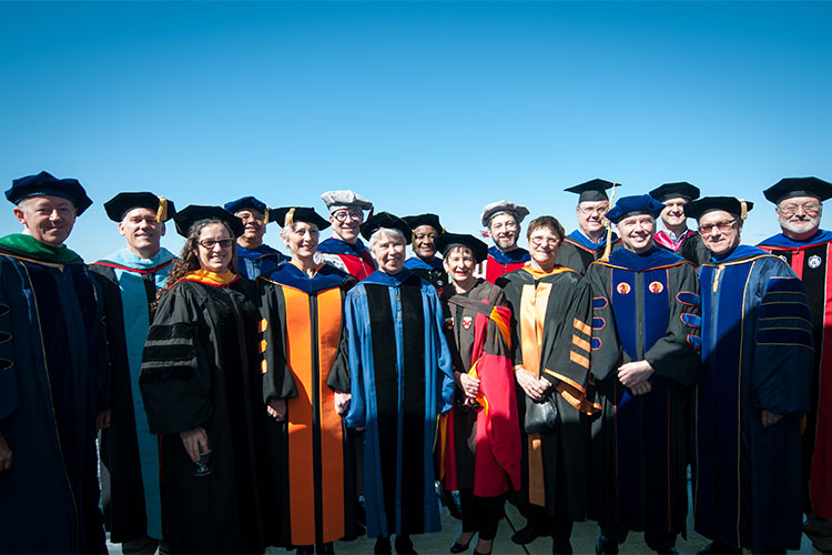 Chancellor-designate Carol Christ with faculty and deans