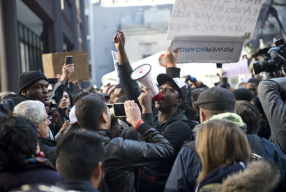 protesters with bullhorns