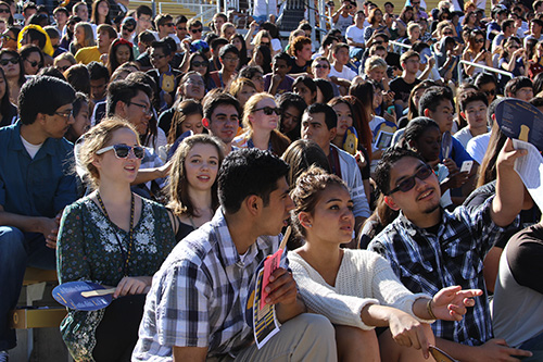 A crowd of students seated during Golden Bear Orientation at UC Berkeley.