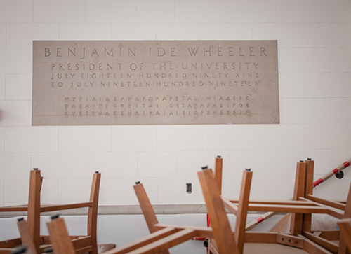 Plaque honoring Benjamin Ide Wheeler, UC president from 1899-1919.