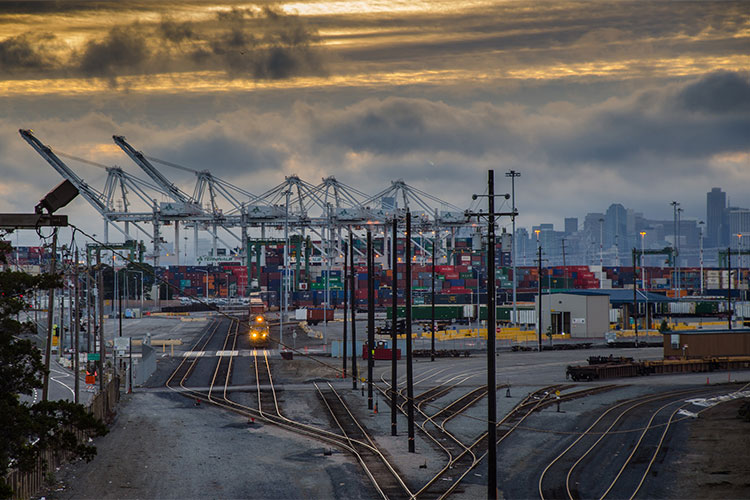 Port of Oakland at sunset
