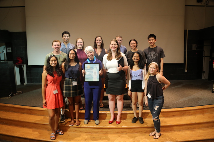 Chancellor Christ with members of the Berkeley Forum staff.