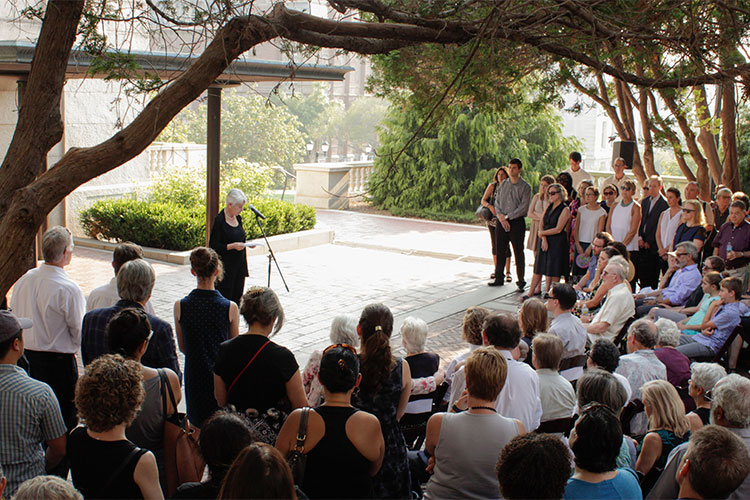 Chancellor Christ and crowd