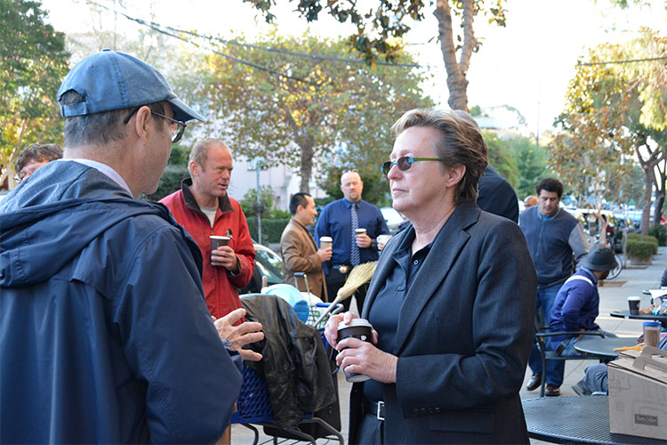 UCPD Chief Margo Bennett talks with members of the campus community