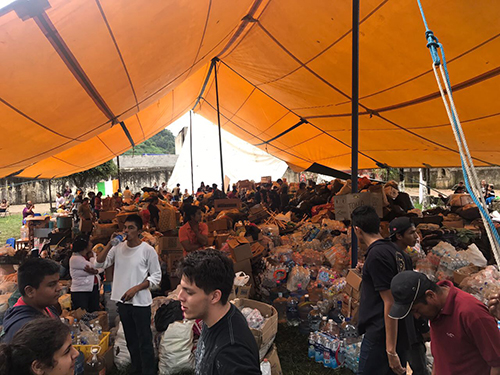 A busy collection center in Totolapan where Mexican citizens donated and distributed supplies to help those affected by the earthquake.