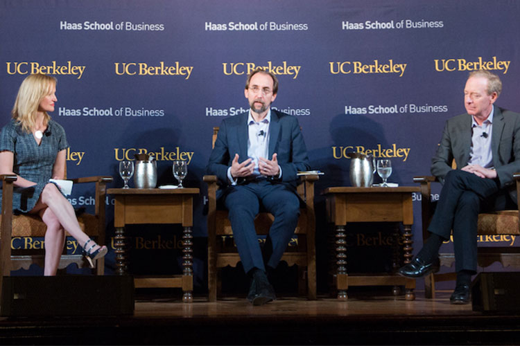 Alexa Koenig, executive director of the Human Rights Center at Berkeley Law, Zeid Ra’ad Al Hussein, U.N. high commissioner on human rights, and Brad Smith, president of Microsoft.