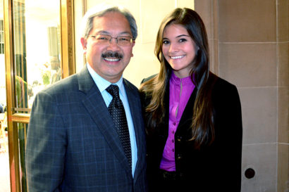 Lee poses with UC Berkeley graduate Sarah Lightstone, who interned in his office in 2012. 