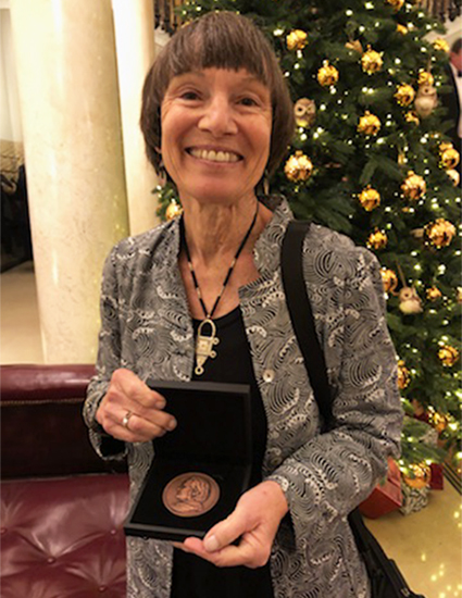 Professor Margaret Conkey with the Huxley Medal.

