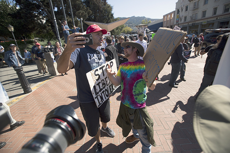 The student-sponsored Free Speech Week event in September 2017 drew hundreds of demonstrators to the campus. (UC Berkeley photo by Khaled Sayed)