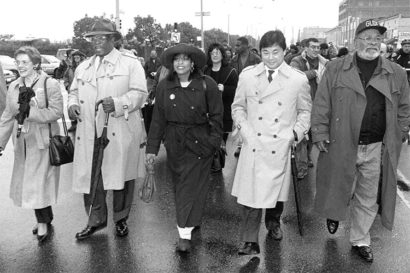 Clothilde Helwett marching on MLK Day in the 1990s