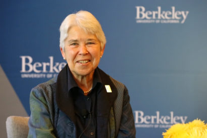 Chancellor Carol Christ spoke during a Campus Conversation event on Tuesday, April 24, 2018. (UC Berkeley photo by Stephen McNally)