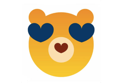 Cal Bear emoji with blue heart-shaped eyes